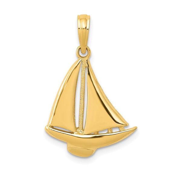 14k Yellow Gold Polished Sailboat Pendant 15 x 23mm
